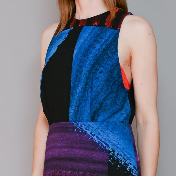 RACHEL COMEY Blue & Red Printed Midi Dress Sz 6 - Picture 5 of 7